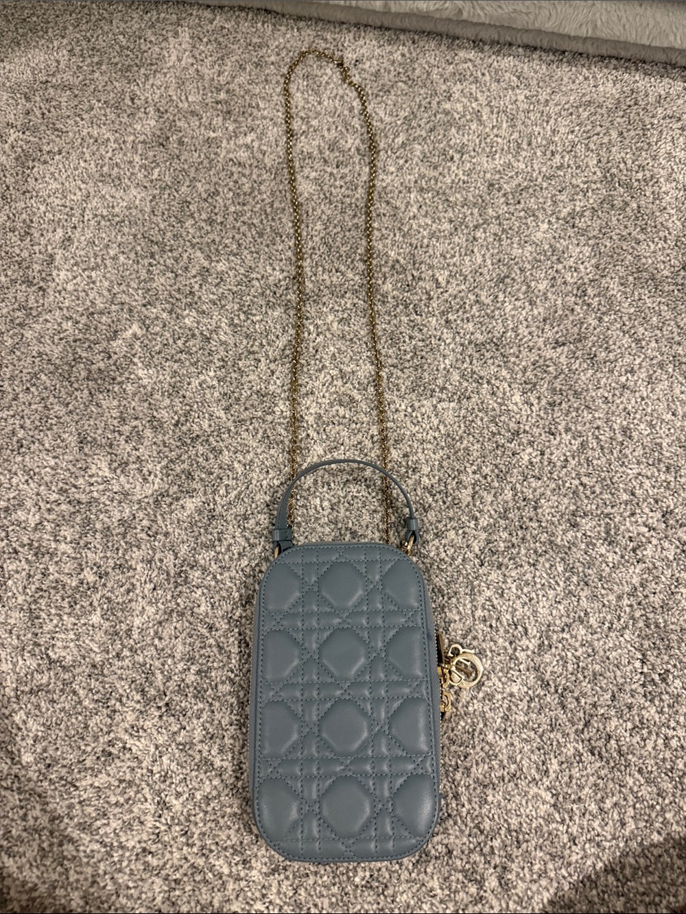 Dior Women's Quilted Leather Crossbody Phone Bag - Slate Blue